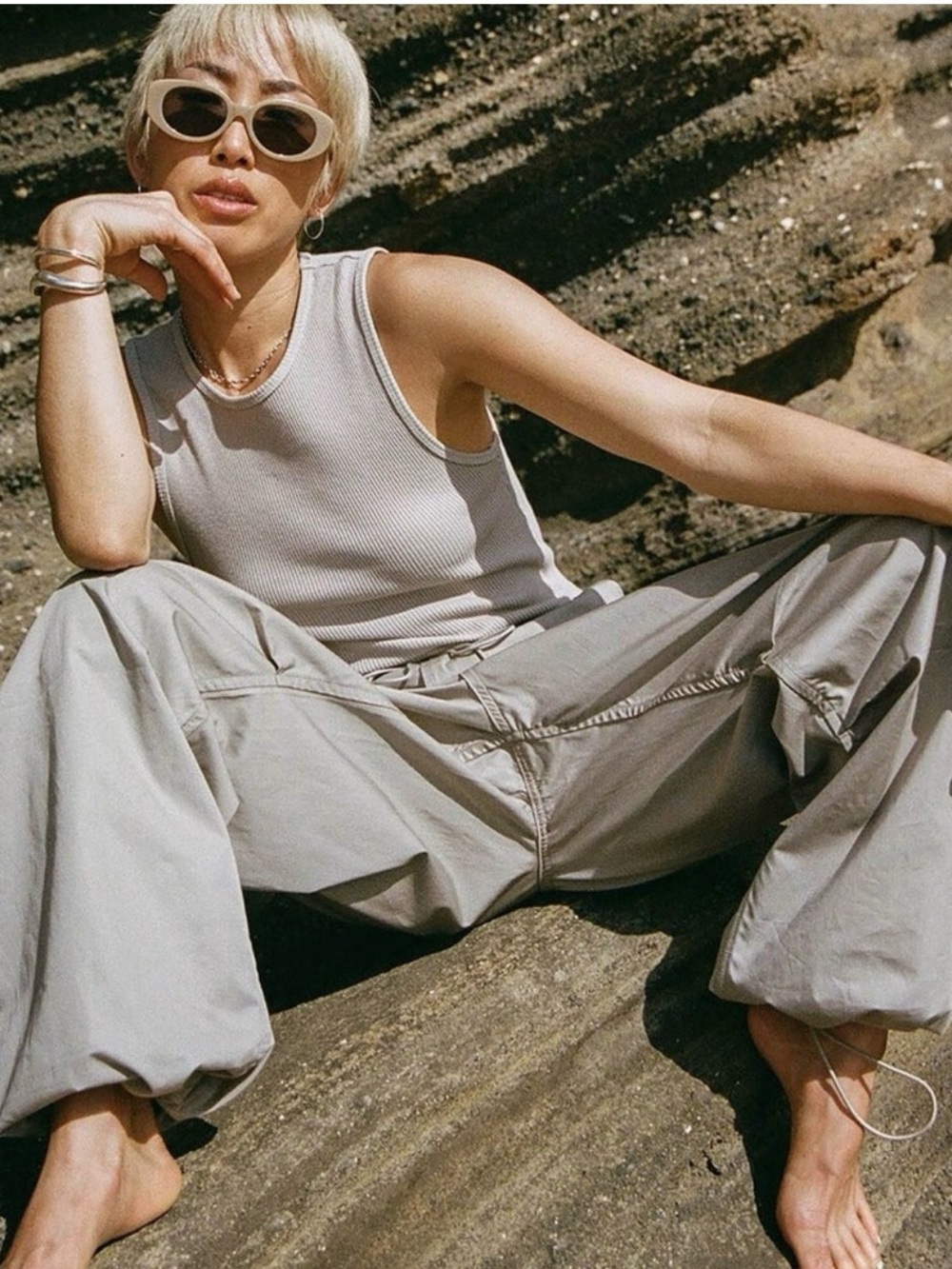 AGOLDE Ginerva Cargo Pant Light Gray Wide-Leg Utility Pants